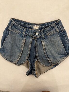 We The Free Distressed Blue Denim Petal-Hem Shorts